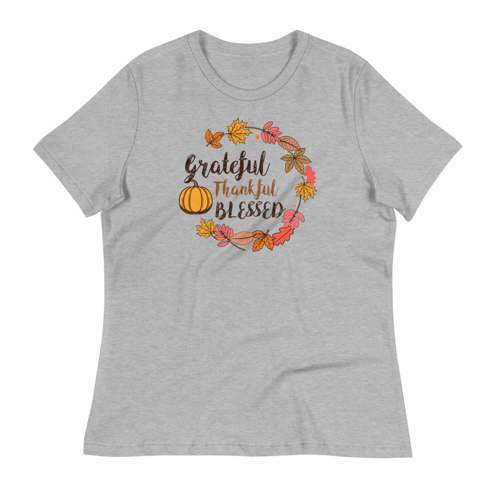 THANKFUL GRATEFUL BLESSED Graphic Crewneck Tee - Gray / S