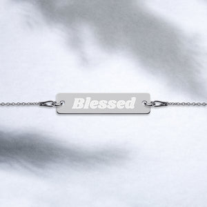 "Blessed" - Engraved Silver Bar Chain Bracelet