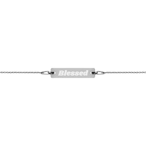 "Blessed" - Engraved Silver Bar Chain Bracelet