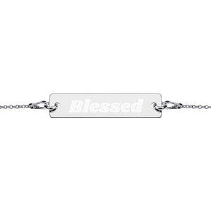 "Blessed" - Engraved Silver Bar Chain Bracelet