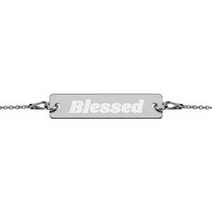 "Blessed" - Engraved Silver Bar Chain Bracelet