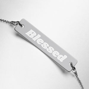 "Blessed" - Engraved Silver Bar Chain Bracelet