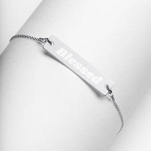 "Blessed" - Engraved Silver Bar Chain Bracelet