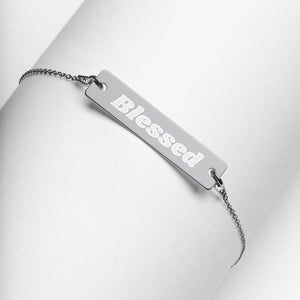 "Blessed" - Engraved Silver Bar Chain Bracelet