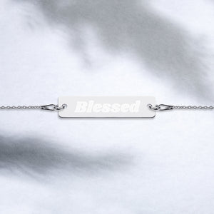 "Blessed" - Engraved Silver Bar Chain Bracelet