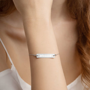 "Blessed" - Engraved Silver Bar Chain Bracelet