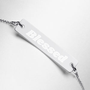 "Blessed" - Engraved Silver Bar Chain Bracelet